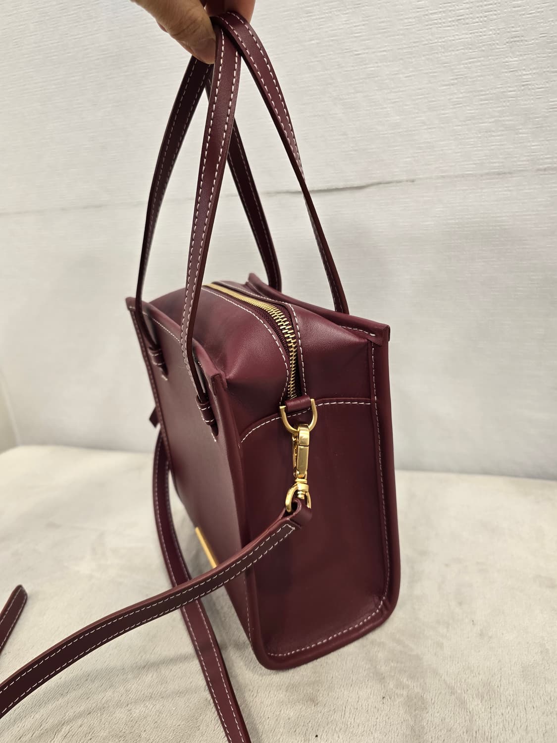 거의새거) 칼린 스퀘어백 미니 토트백 크로스백 버건디색 상품이미지4