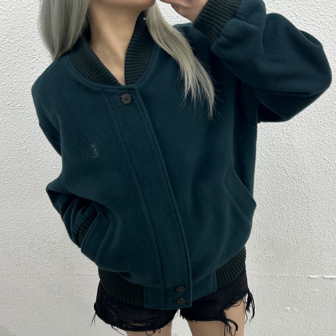 90s YSL 자수로고 딥그린 빈티지 블루종 95 상품이미지1