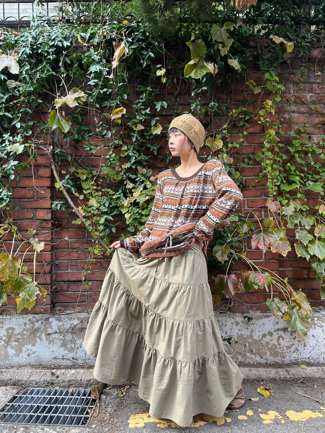 데일리무드 카키 롱 스커트 상품이미지2