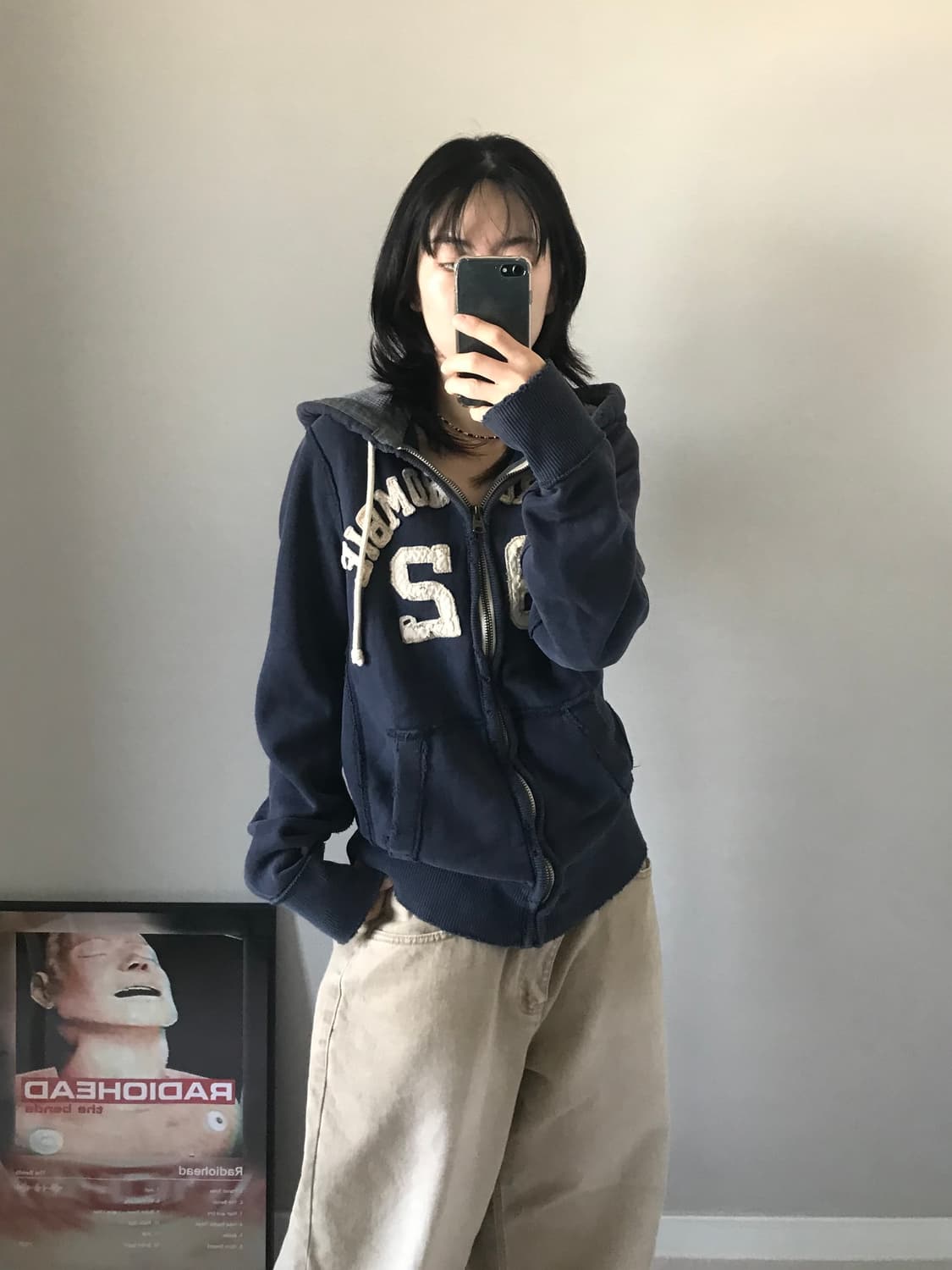 아베크롬비 중앙 자수로고 헤비코튼 네이비 후드집업 상품이미지2