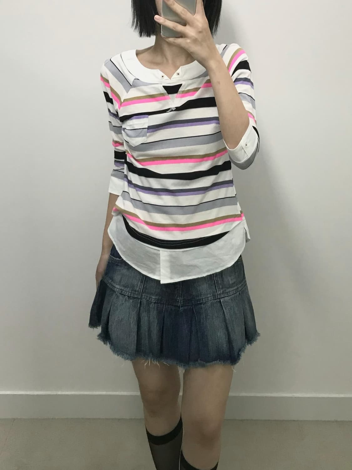 빈티지 프레피 셔츠 레이어드 티셔츠 상품이미지1