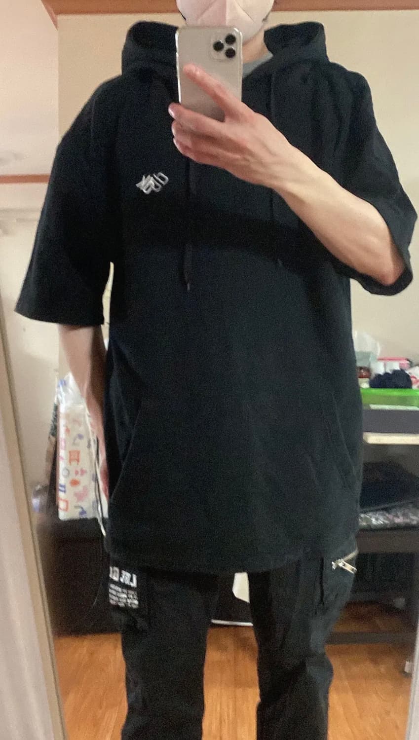 디그낙12 - 오버핏 더블 후드 반팔 티셔츠 (블랙/L) 상품이미지4