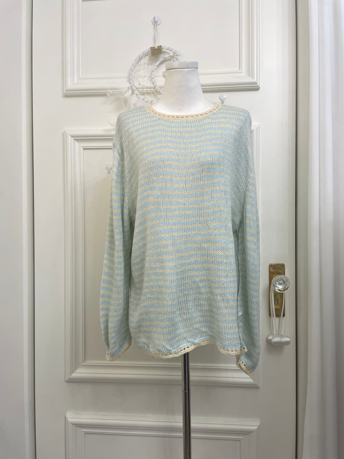 mint yellow stripe basic cute sweater 상품이미지1