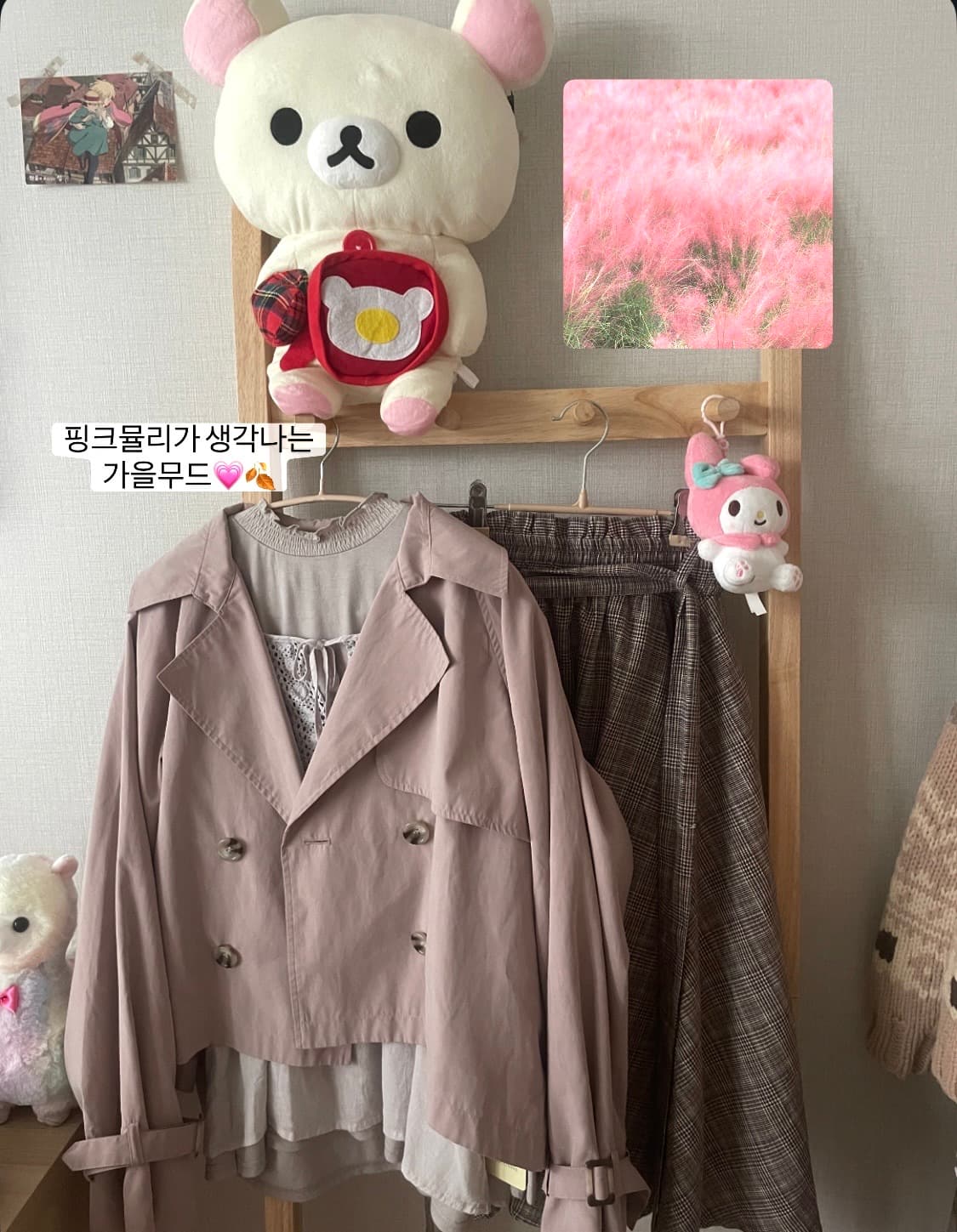 빈티지 모리걸 핑크 숏 트렌치코트 set 상품이미지1