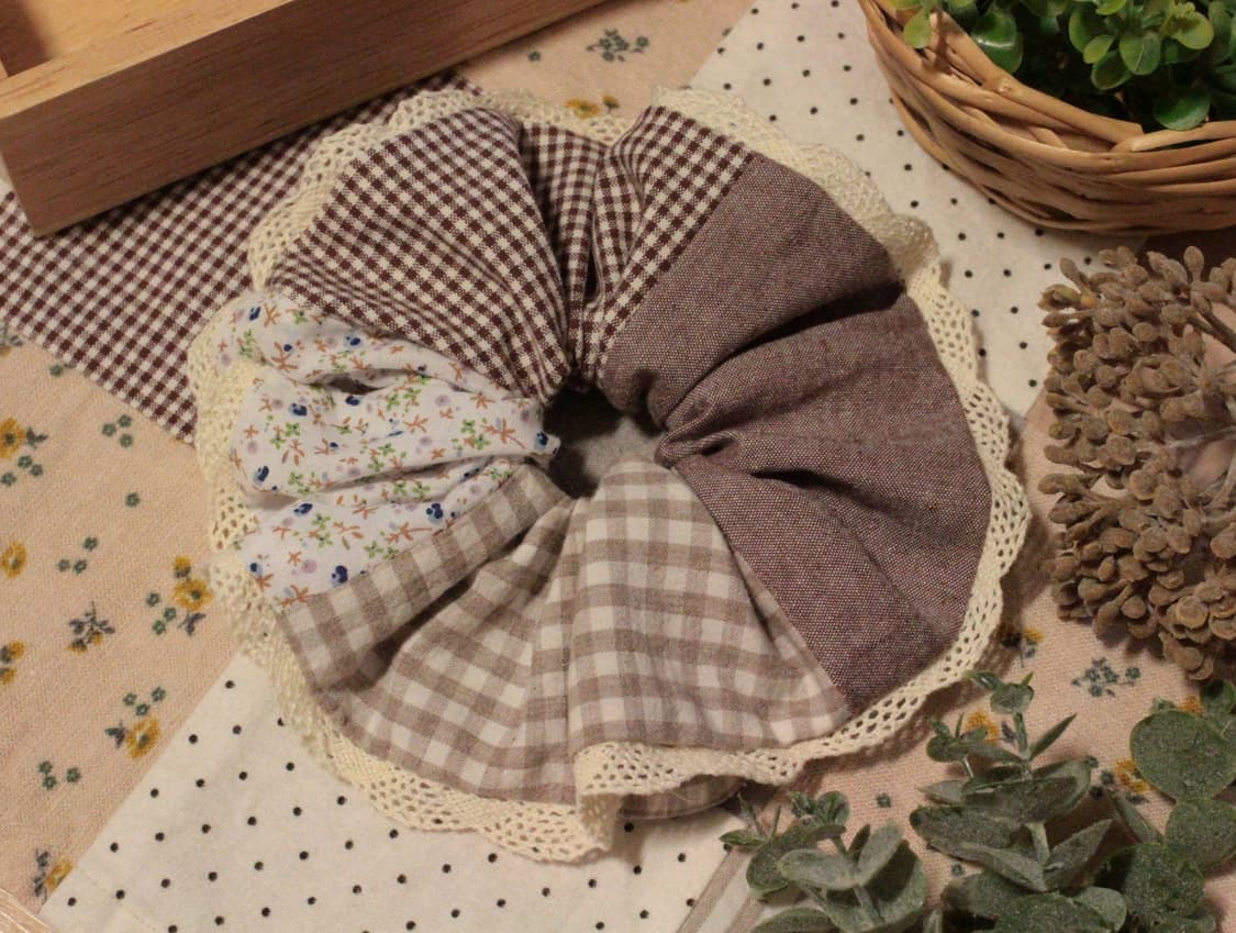 핸드메이드 패치워크 레이스 스크런치 상품이미지4