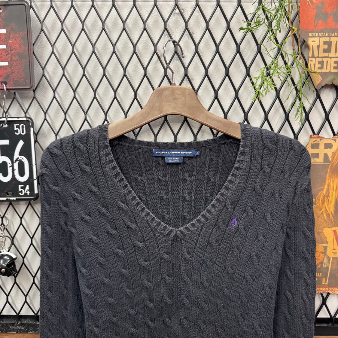 폴로 랄프로렌 케이블 니트 퍼플 포니 포인트 블랙 상품이미지3