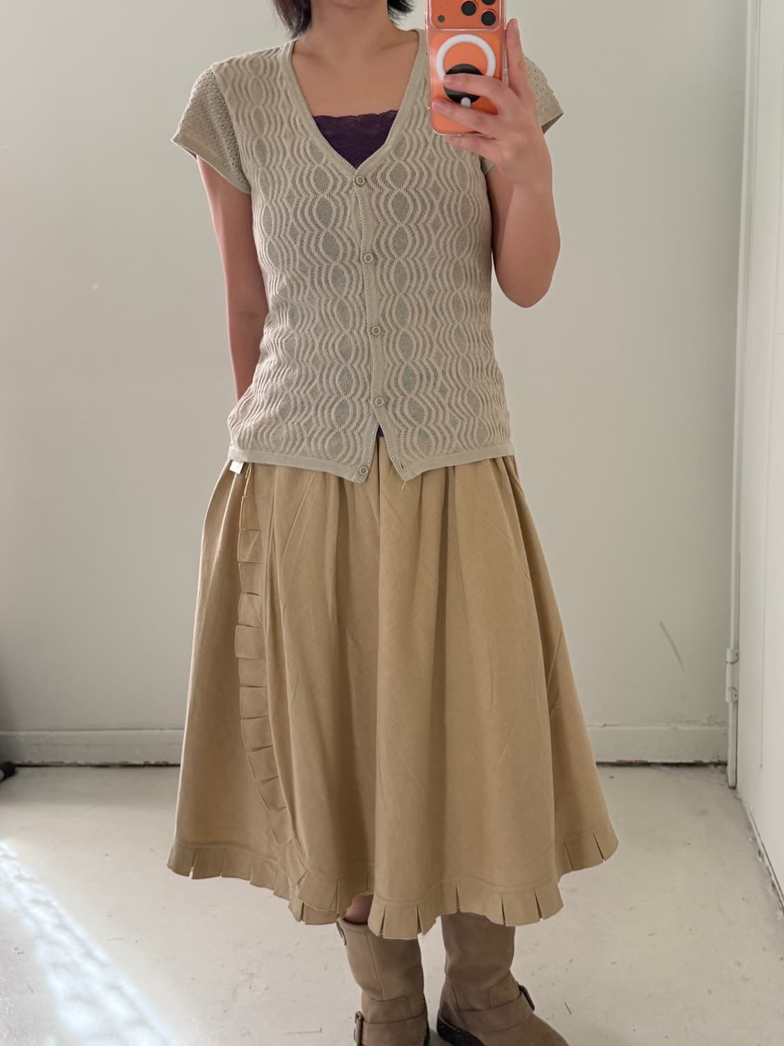 일본빈티지 퍼플베이지 가디건나시 세트 상품이미지4