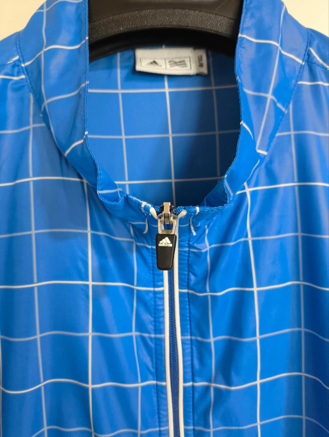 105 아디다스 스퀘어 나일론 체크 바람막이 블루 상품이미지5