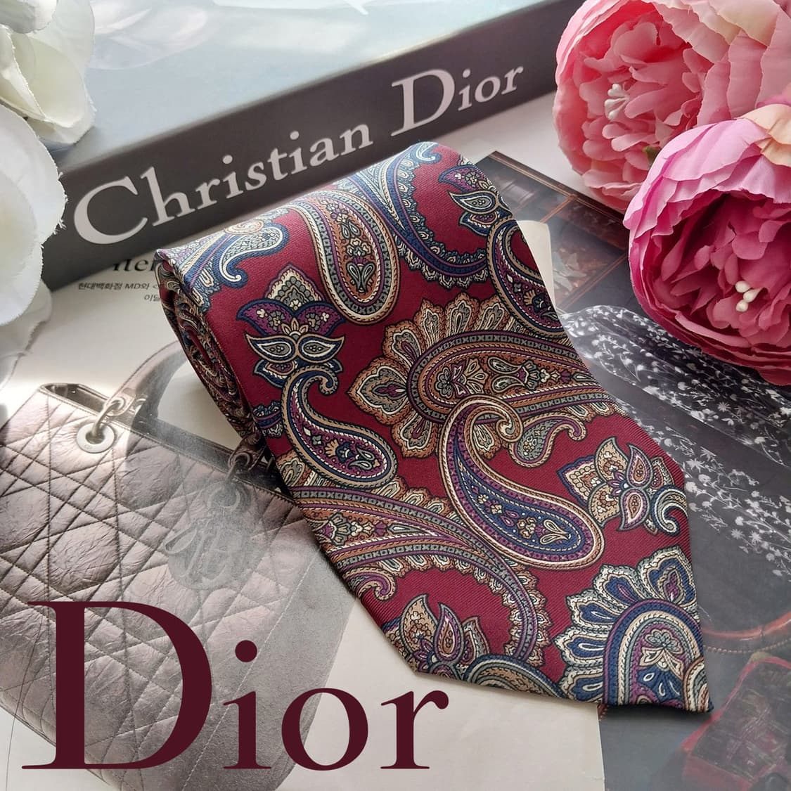 크리스찬 디올 와인 페이즐리 넥타이 9.5cm S~A+등급 K2530 상품이미지2