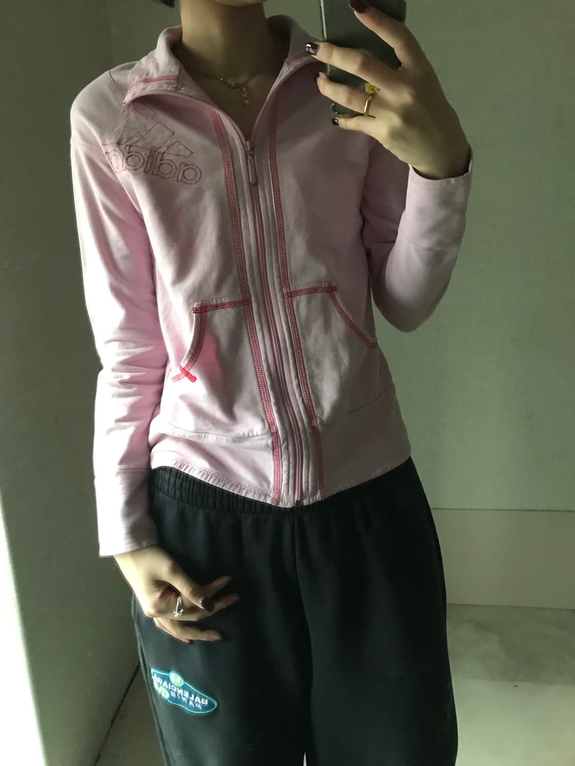 아디다스 연핑크 빅로고 면집업 상품이미지4