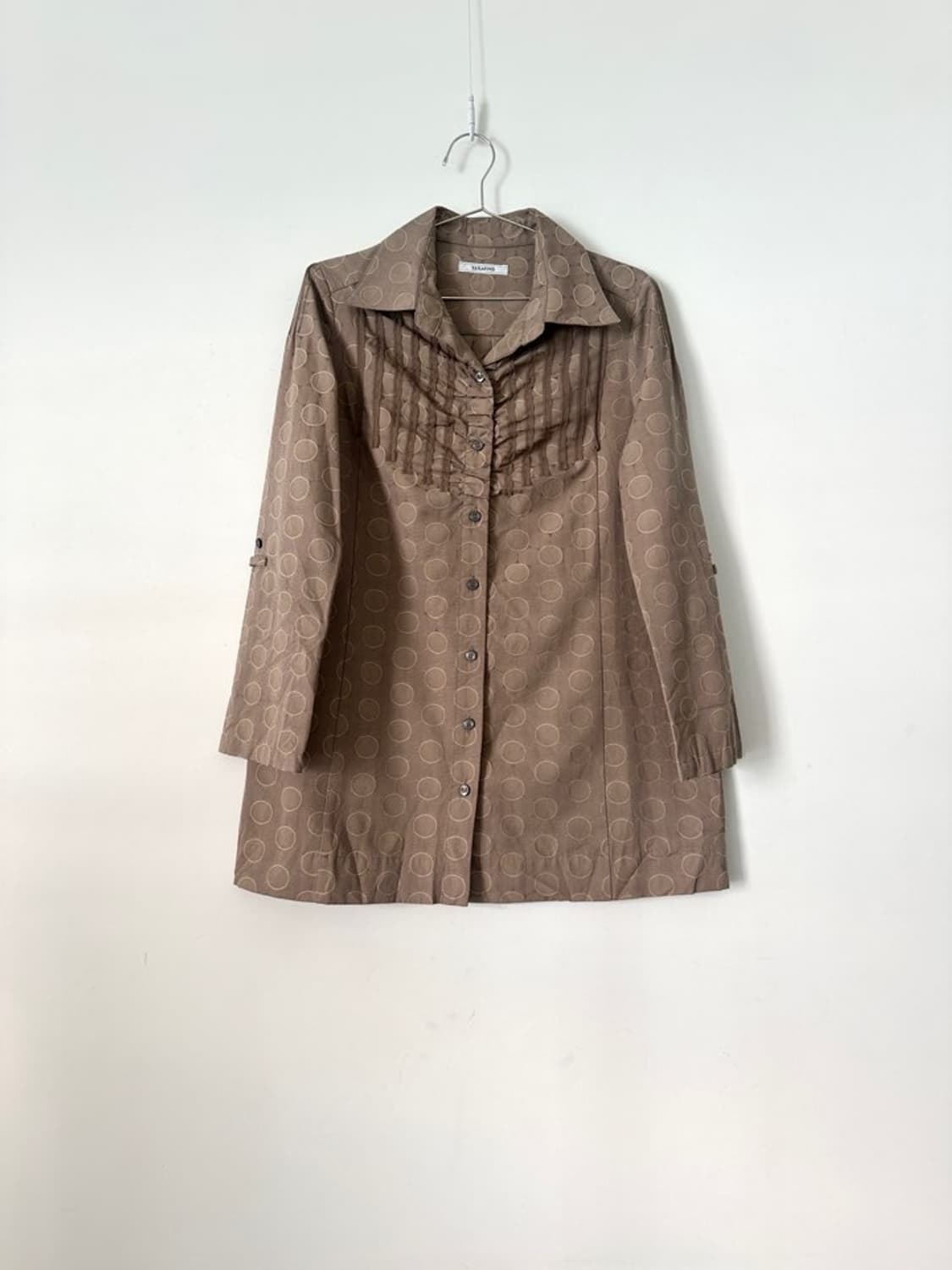Dot frill detailed shirt jacket / brown 상품이미지3