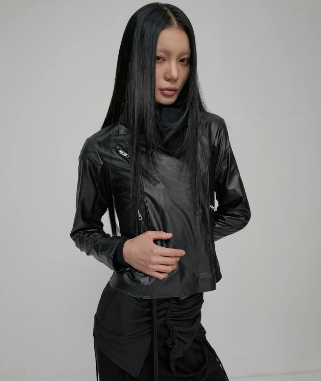 플레이업-Asymmetrical Biker Leather Jacket 상품이미지4