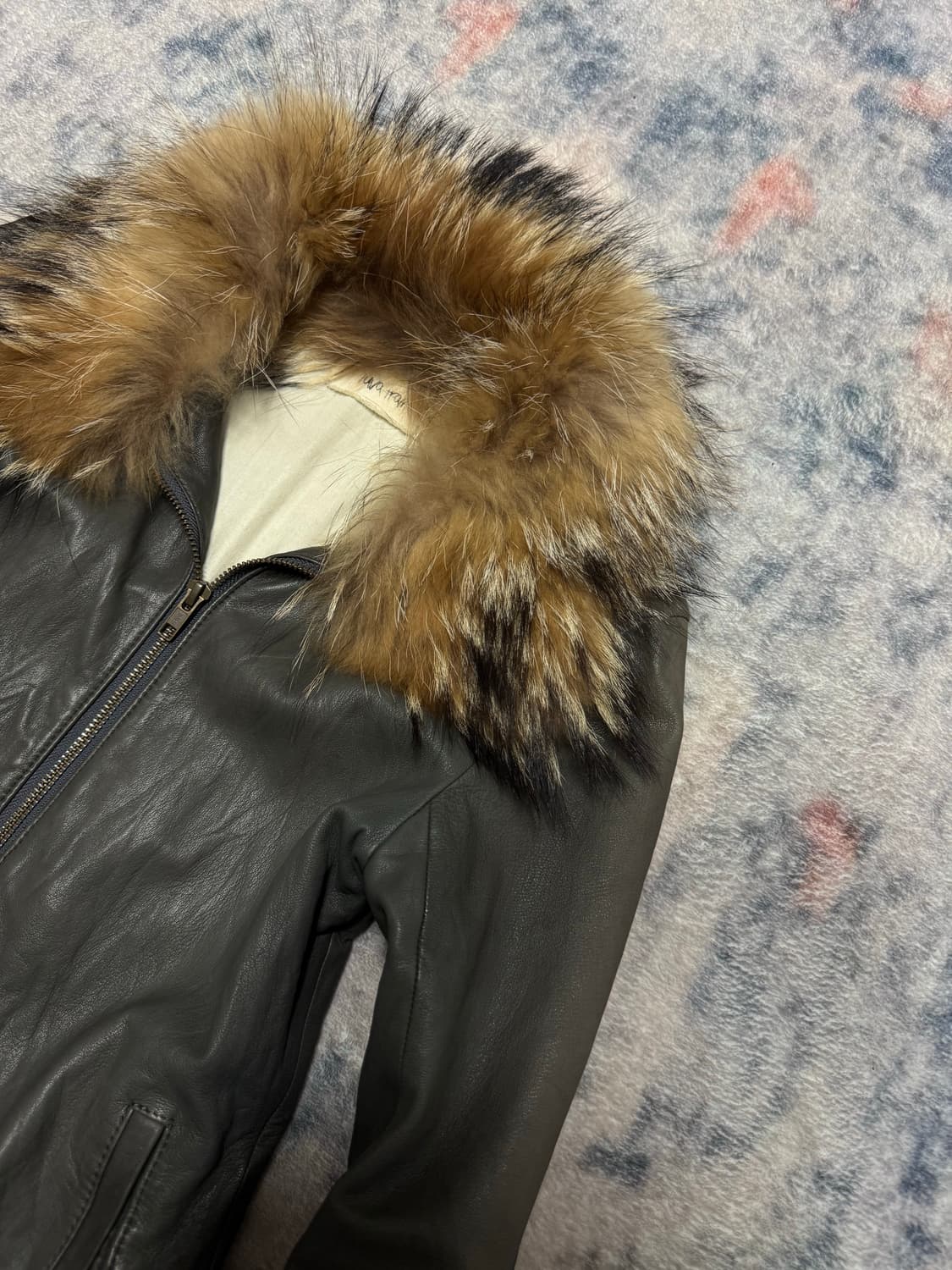 Luva tram racoon fur trimming leather ja 상품이미지3