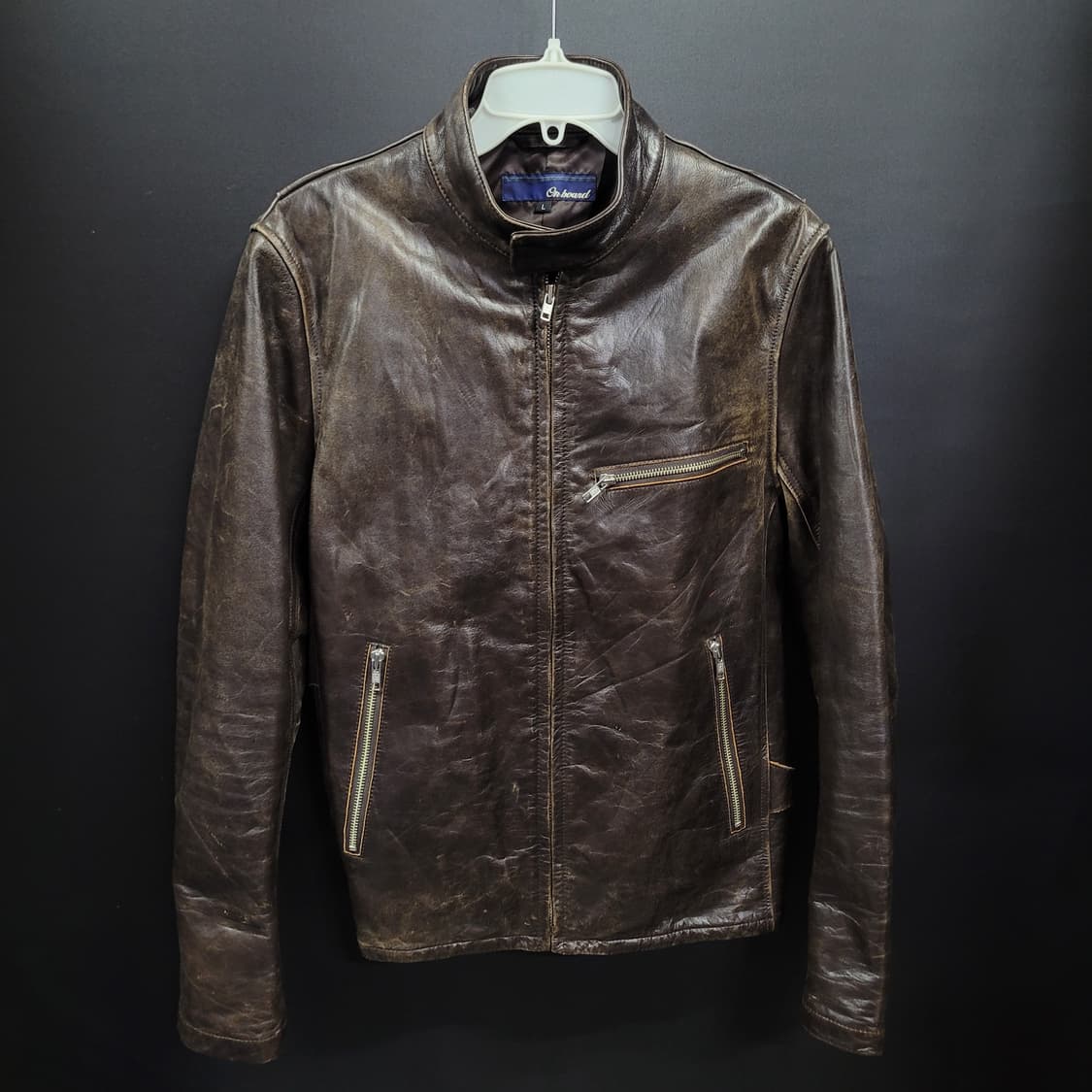 On board 빈티지 브라운 페이디드 레더 싱글 라이더 자켓 상품이미지8