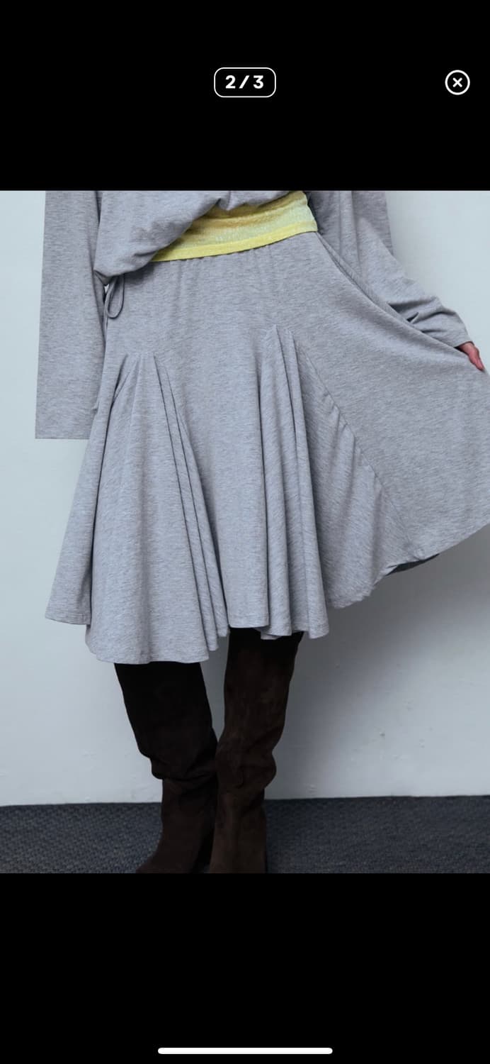 파이시스 플레어 패널 미디 스커트_멜란지 그레이 상품이미지2