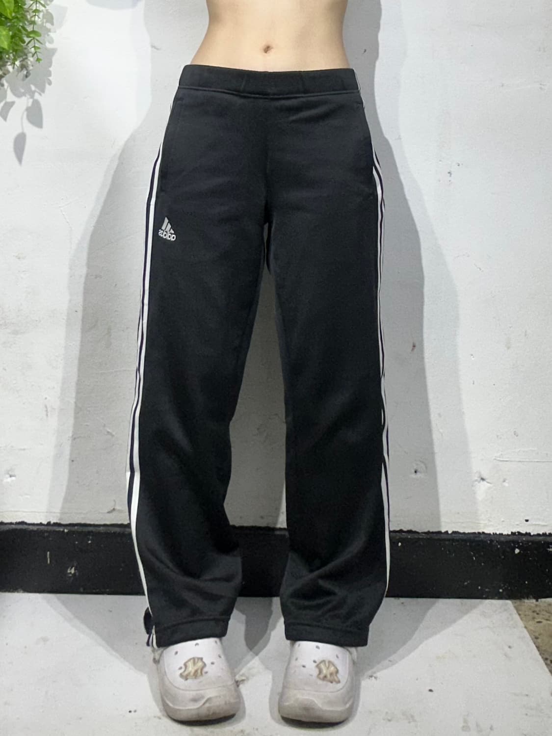 90s 아디다스 블랙 와이드 화이트 삼선 추리닝 바지 트레이닝 팬츠 S 상품이미지2