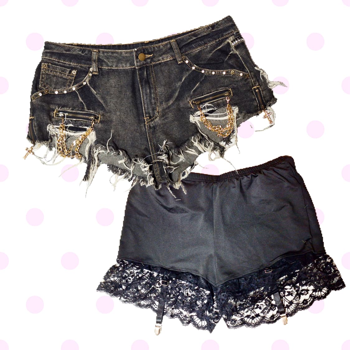 갸루 크로스 체인 숏팬츠 set / 다이아 st 오네갸루 울프죠 라떼갸루 상품이미지1