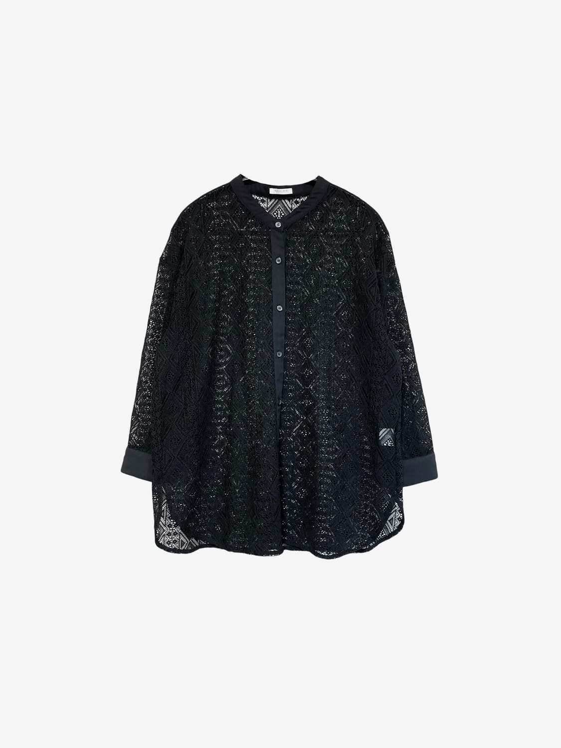 Lace Punching Long Sleeve Shirt - Black 상품이미지4