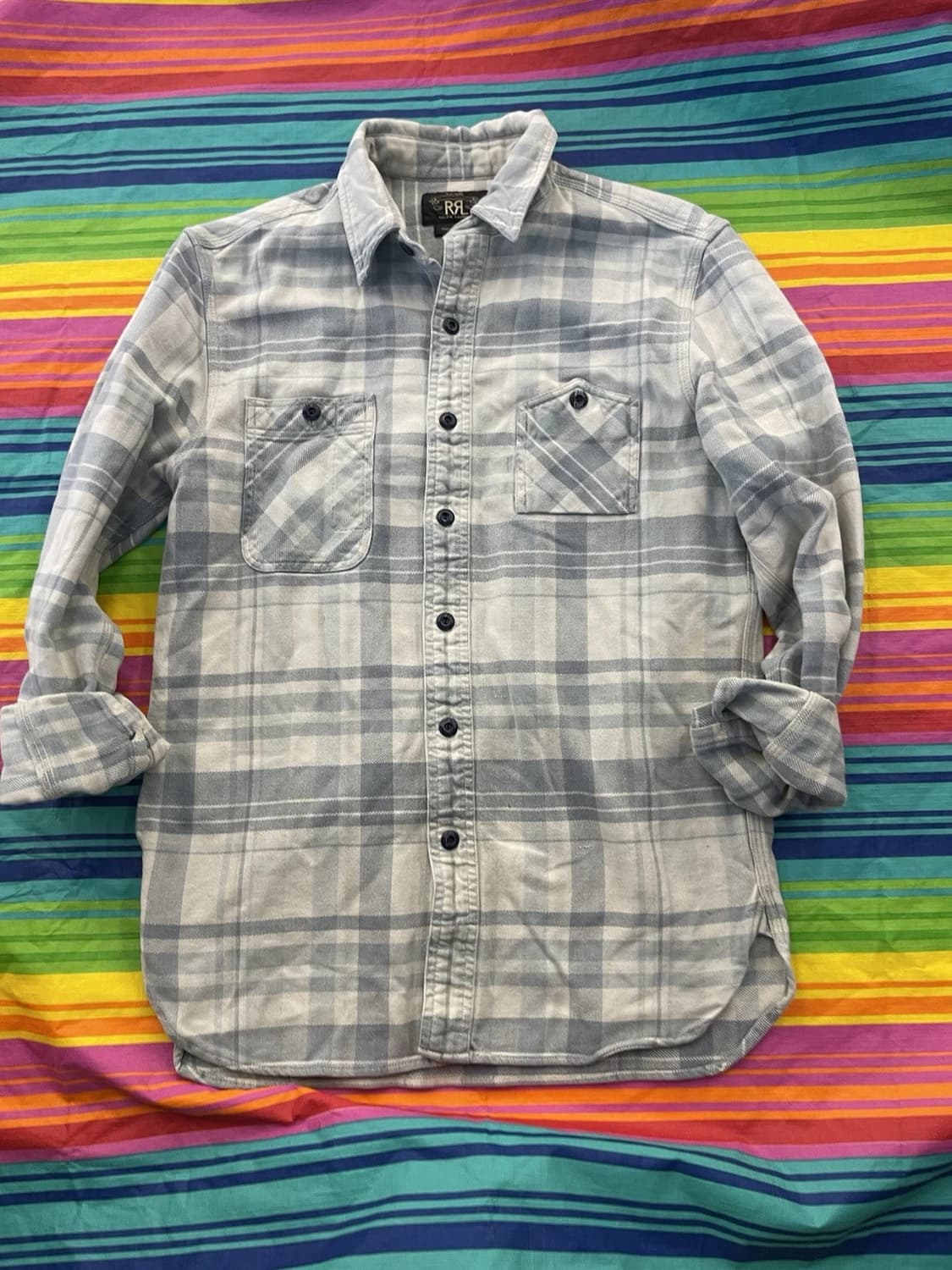 90s RRL 더블알엘 블루 그레이 플란넬 셔츠 상품이미지1