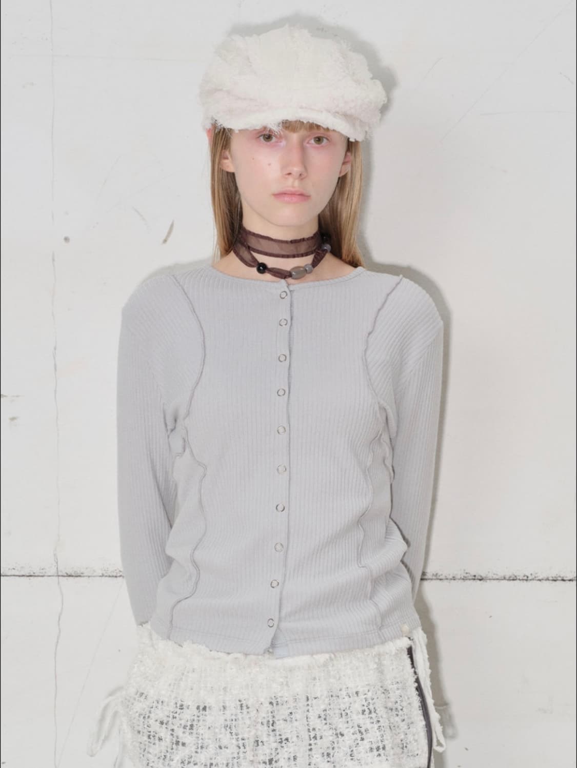 타입서비스 퍼리본 헌팅캡 아이보리화이트베레모자볼버킷햇비니스트랩레이스흰색샤 상품이미지3