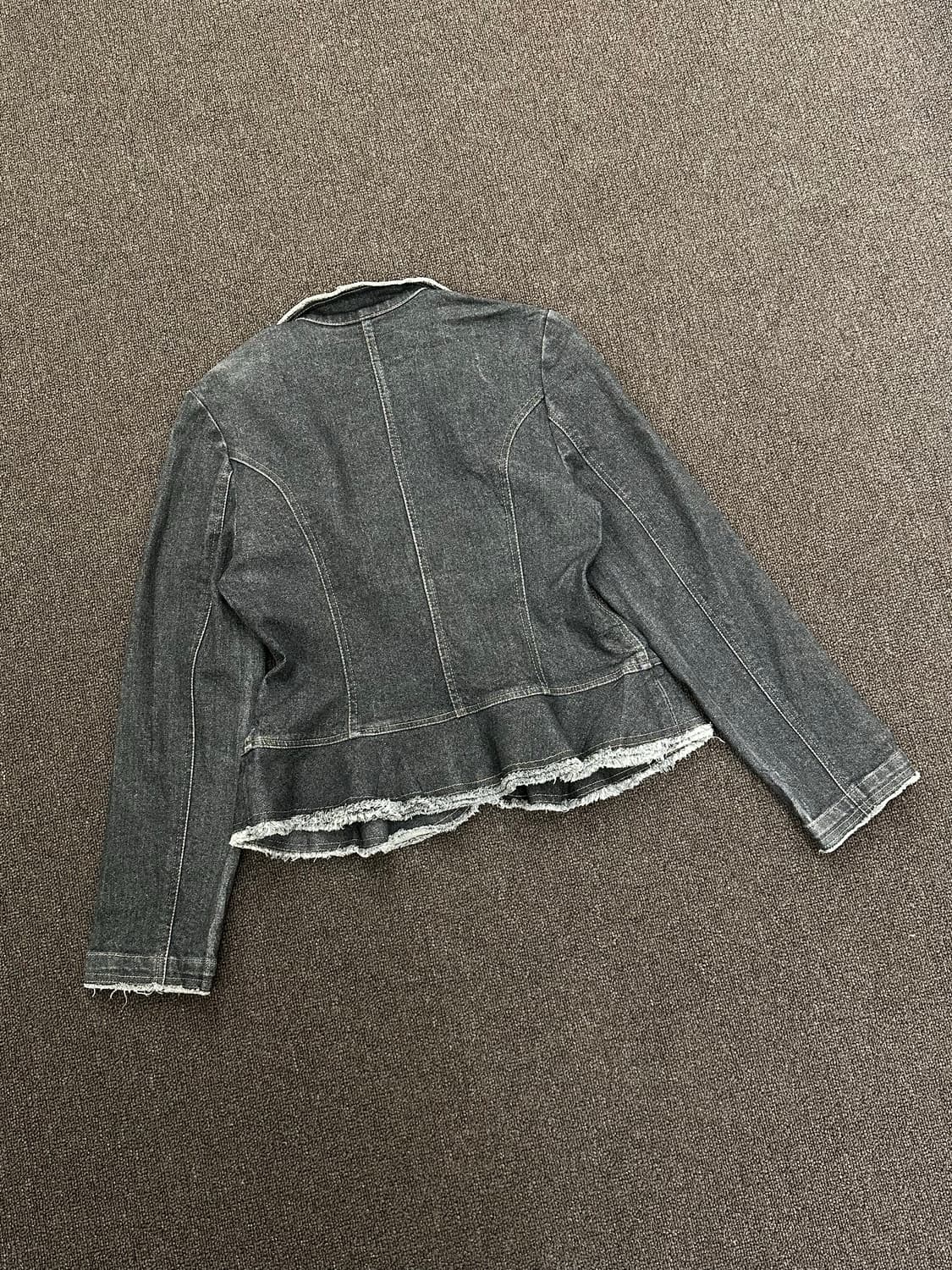 OS)Japanese vintage 여성 러프 엣지 흑청 데님 블레이저  상품이미지4