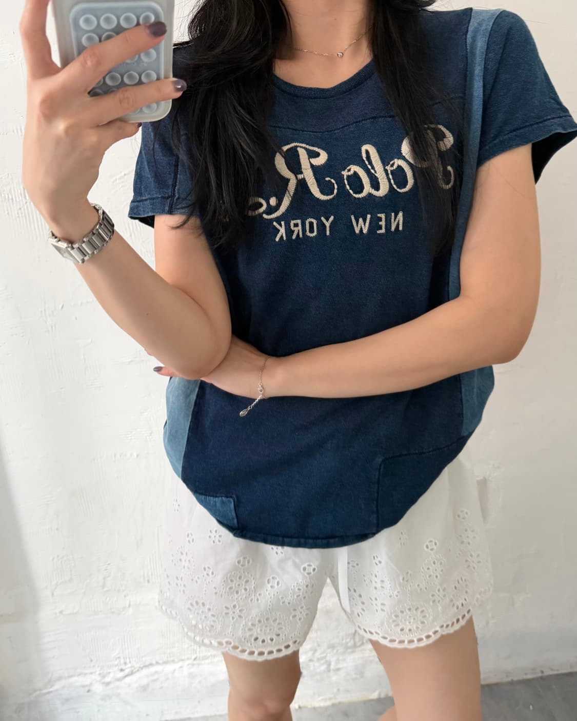 Polo 폴로 랄프로렌 신형 우먼 인디고 패치워크 티셔츠 상품이미지1