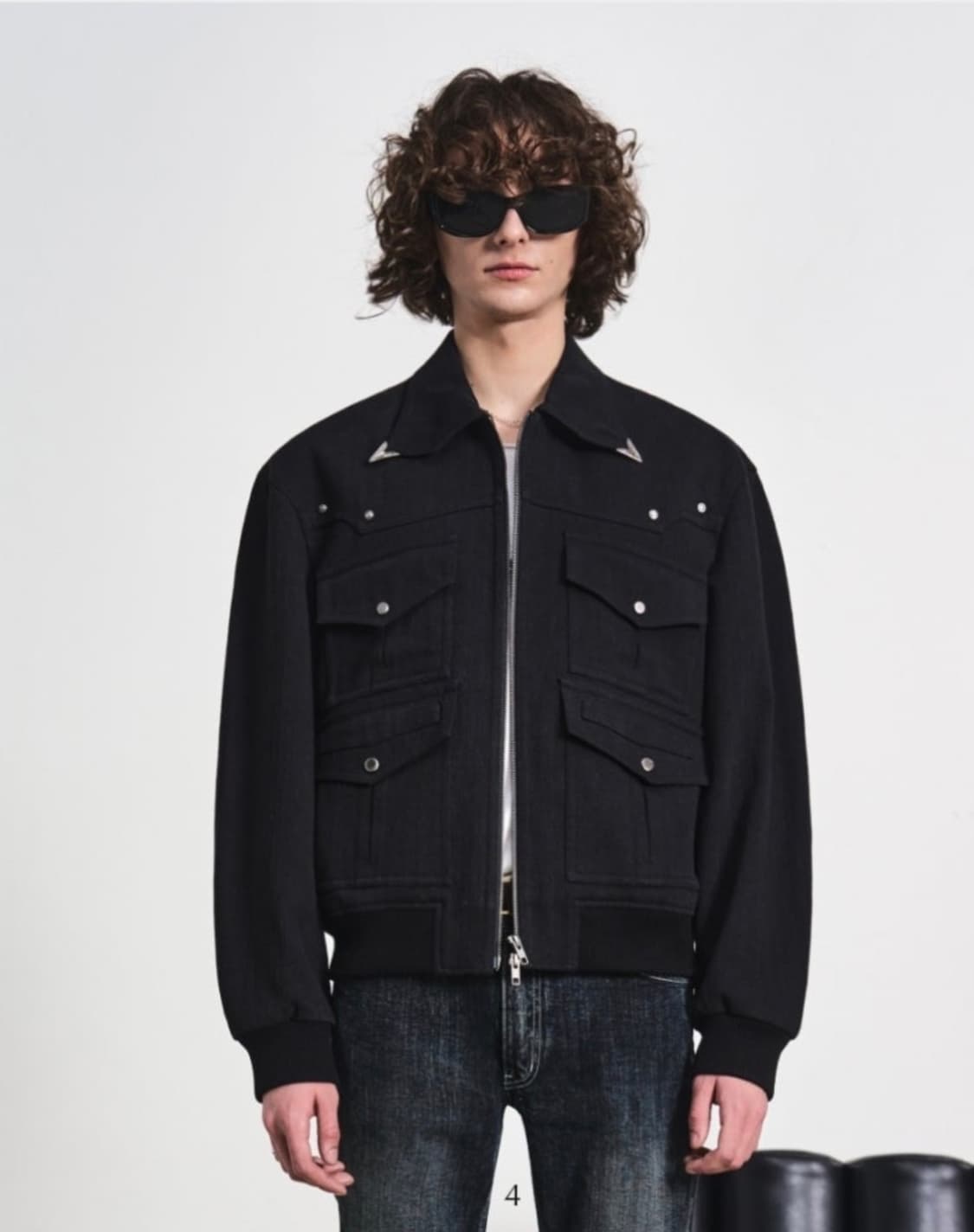 LMOOD 포인터 헤링본 웨스턴 블루종 자켓 블랙 [48] 상품이미지1