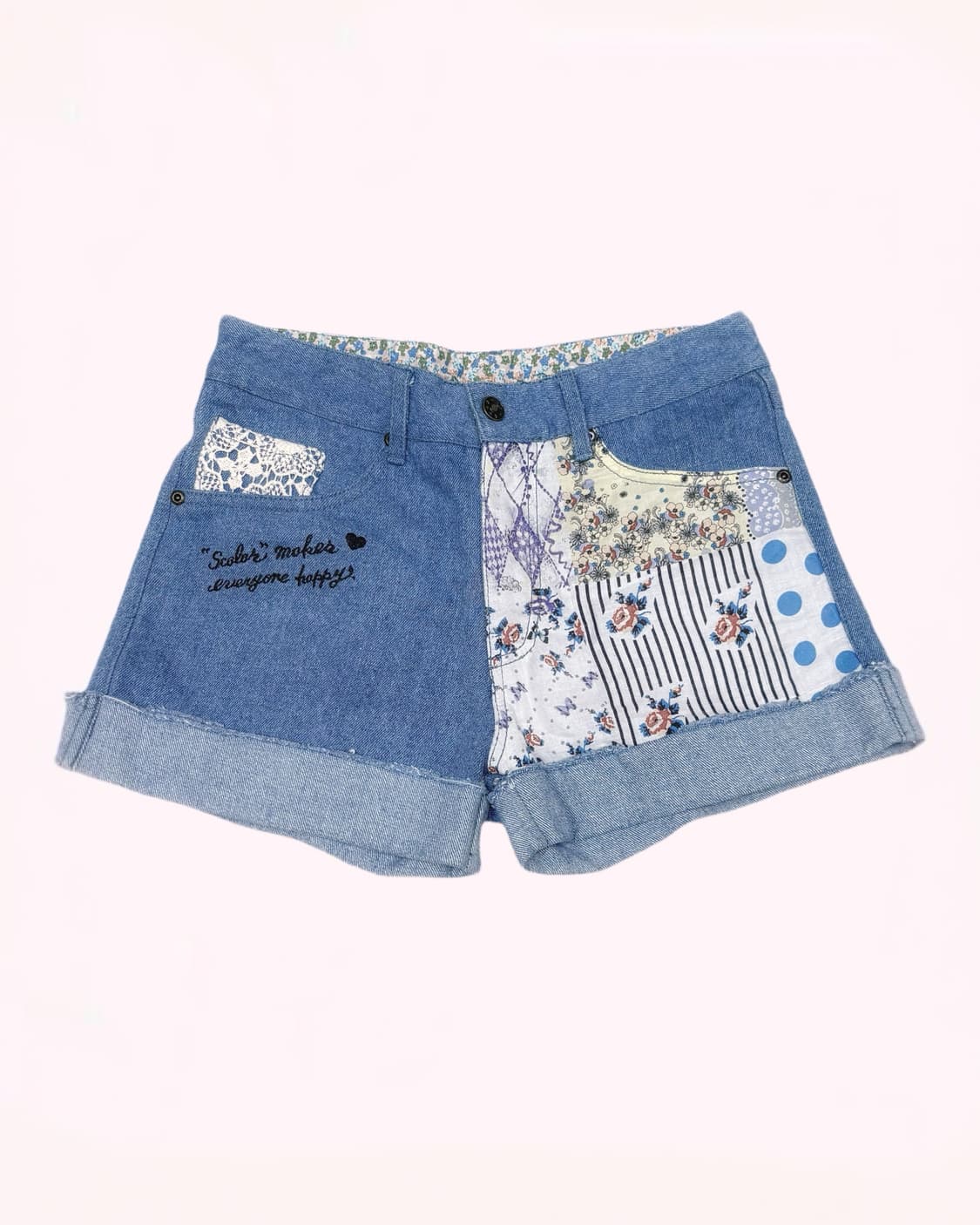 SCOLAR 일본 팝갸루 패치 레터링 디테일 데님 숏팬츠  상품이미지1