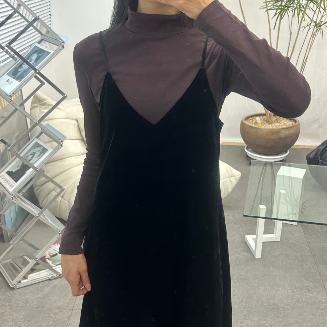 유니클로 벨벳 슬립 원피스 상품이미지2