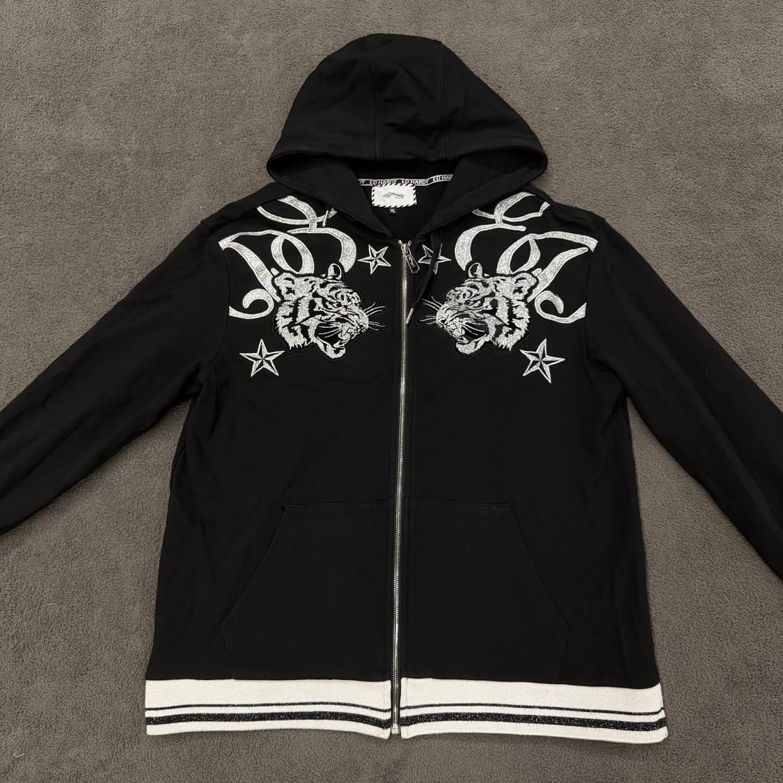 [정품/XL] 에드하디 블랙 타이거 자수 후드 집업 자켓 상품이미지3