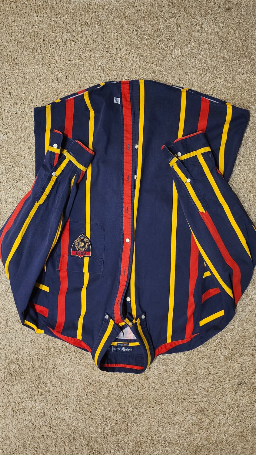 (XL-100)90's 폴로 랄프로렌 쉴드 패치 스트라이프 셔츠 상품이미지2