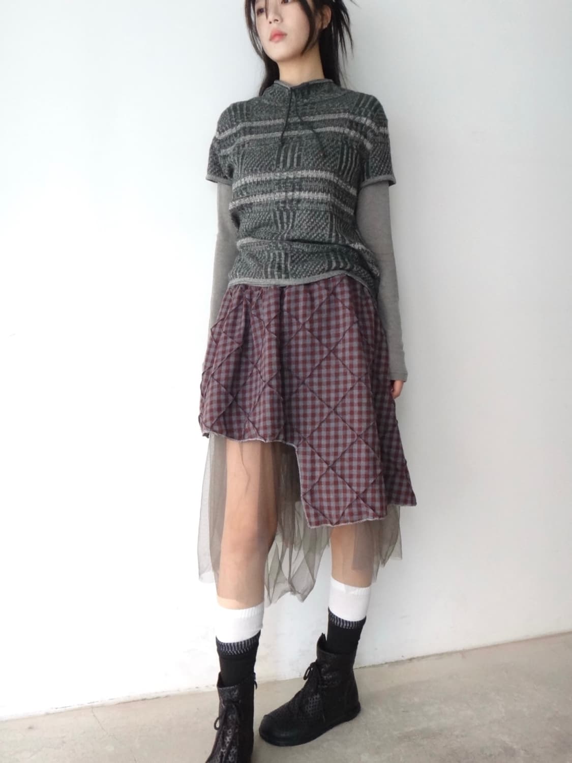 Neck string boucle half knit / grey 상품이미지6