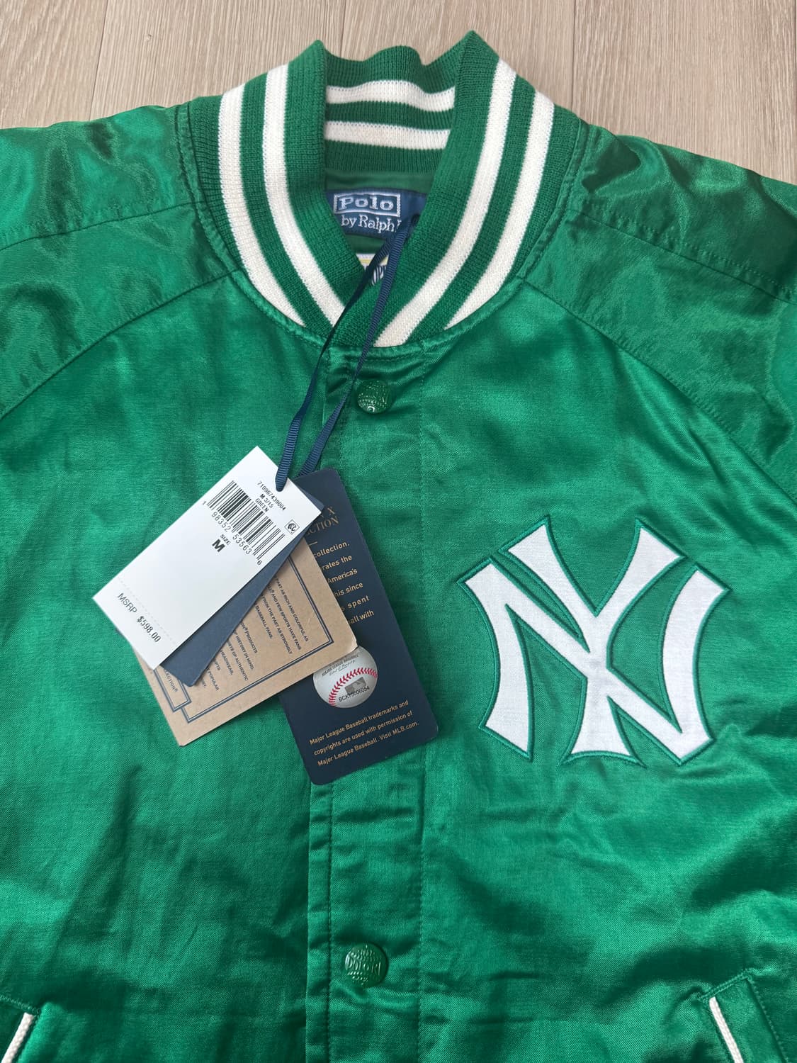 M 폴로 랄프로렌 뉴욕 양키즈 사틴 바시티 스타디움 자켓 그린 상품이미지2