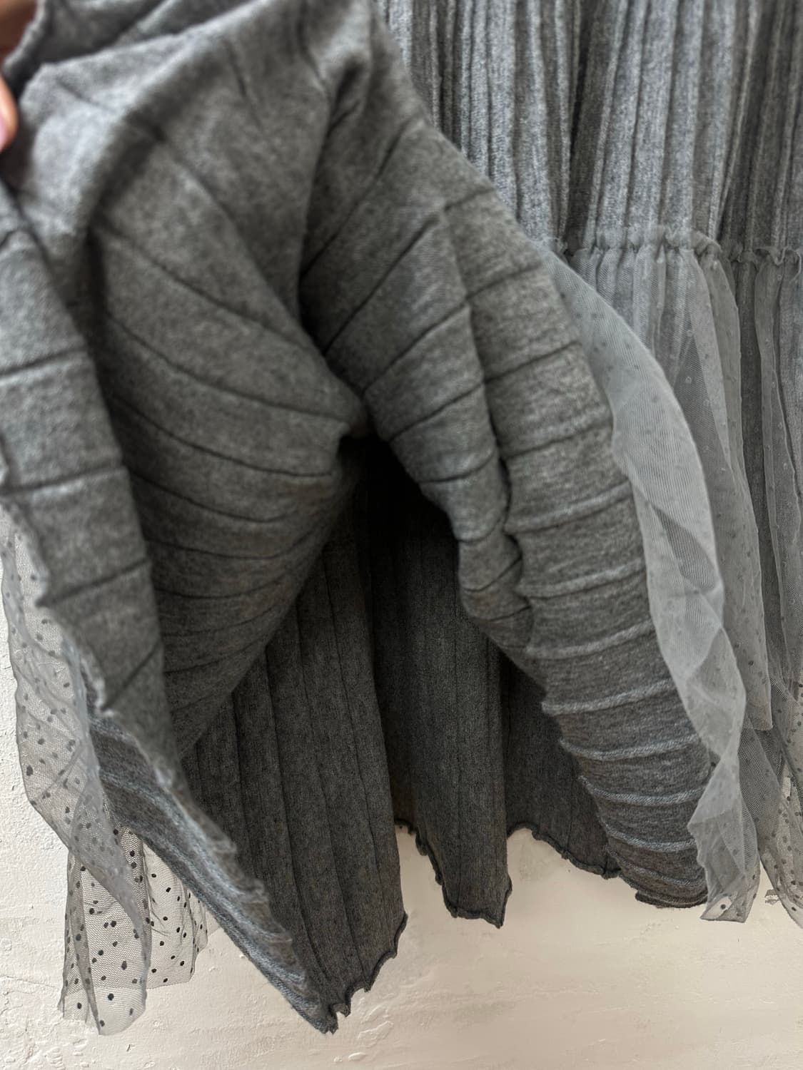 일본빈티지 그레이 리브드 도트 튤 레이어드 스커트 상품이미지4