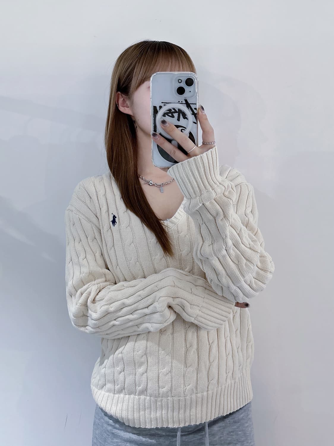 폴로랄프로렌 크림 브이넥 케이블 니트 상품이미지1