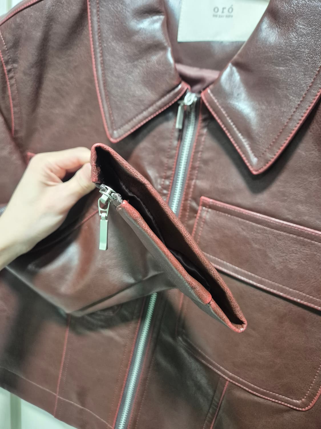 (새상품) ORO 오로 브라운 레더 크롭 자켓 상품이미지8