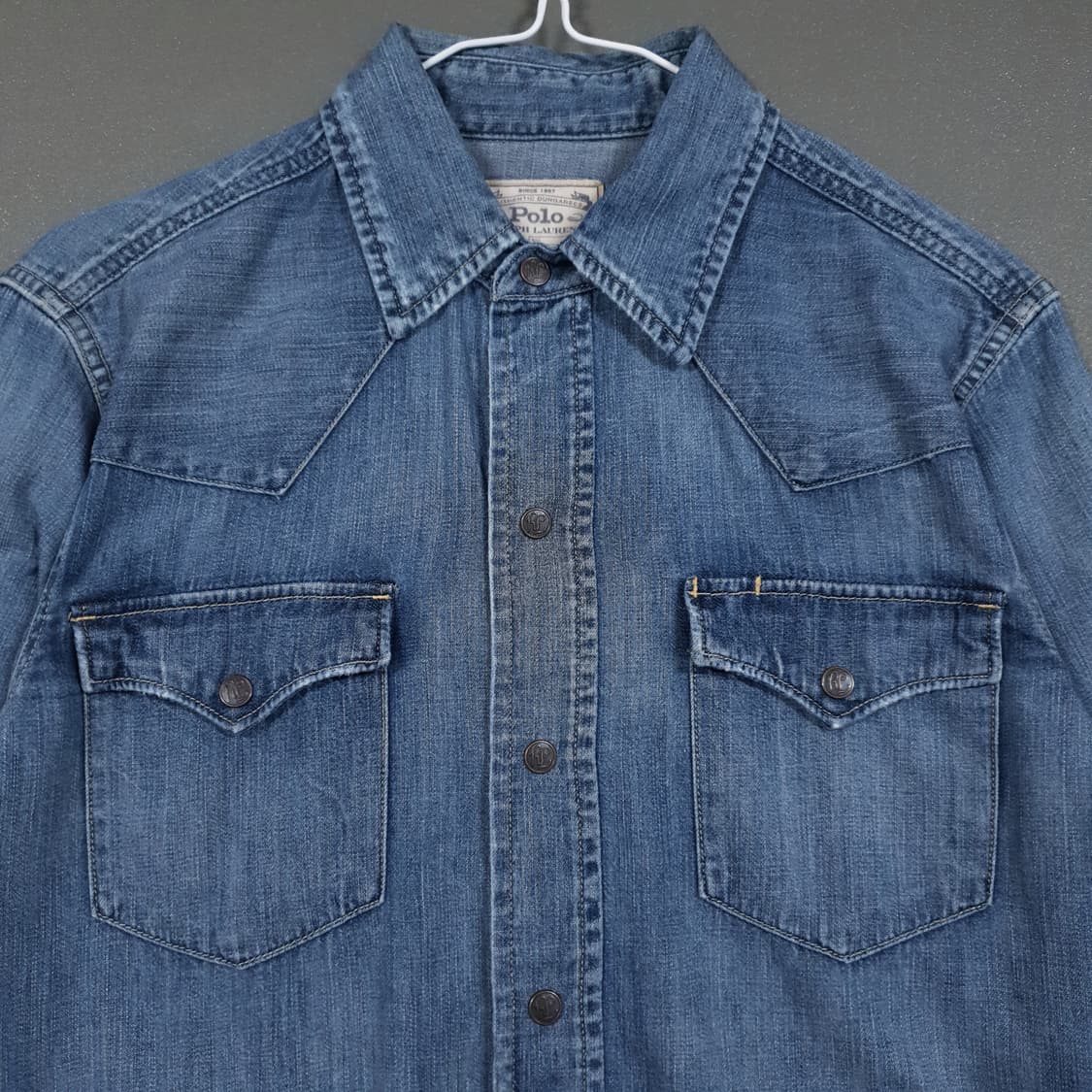 S) 폴로 랄프로렌 오리지널 RL 퀄리티 버튼 포켓 웨스턴 데님 셔츠 상품이미지2