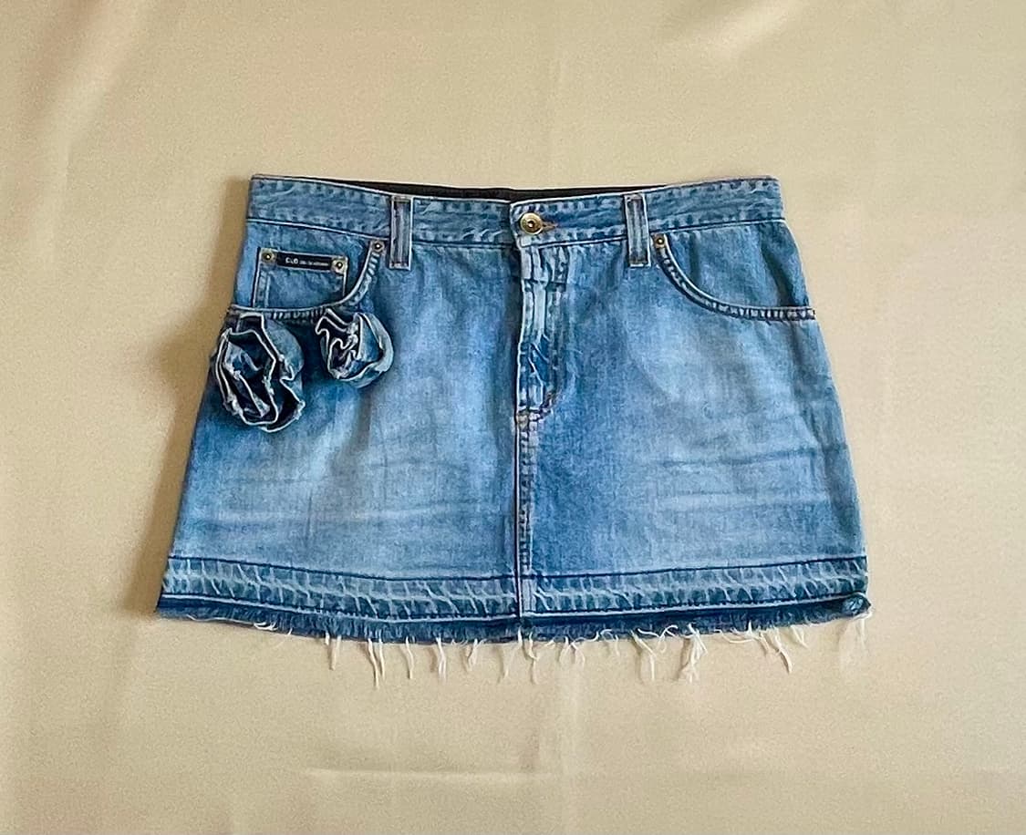 [D&G Dolce & Gabbana] 데님 플라워 프린지 미니 스커트 상품이미지1