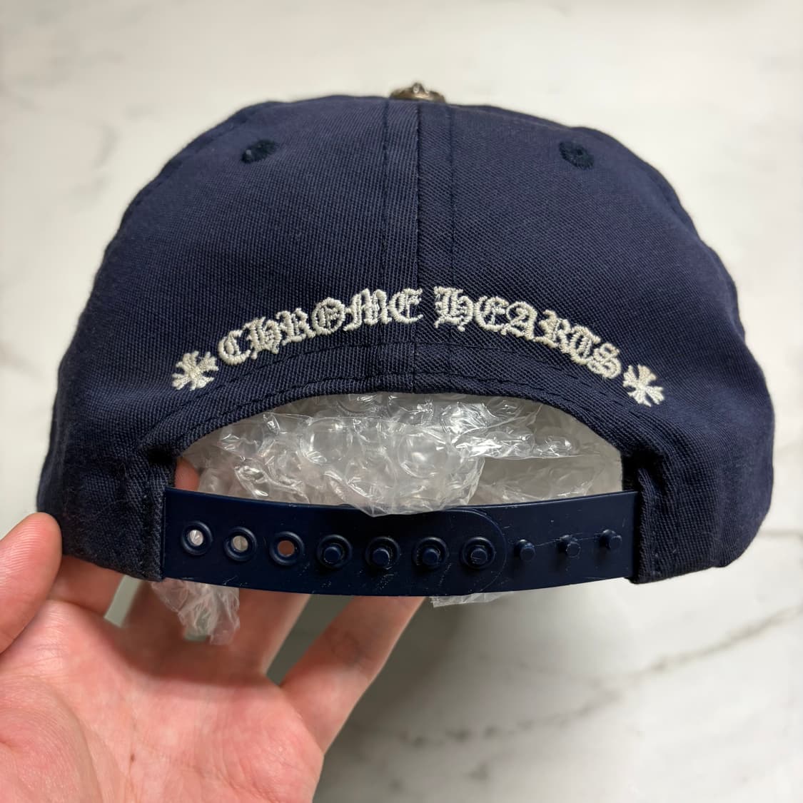 레어) 크롬하츠 Ch 로고 자수 베이스볼 캡 모자 네이비 OS 상품이미지5