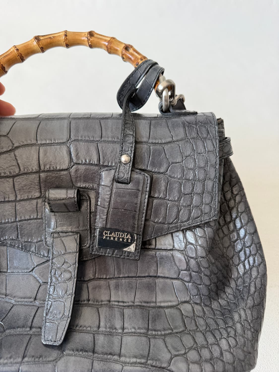 CLAUDIA 크로커패턴 뱀부 토트백(ITALY, 숄더 가능) 상품이미지4