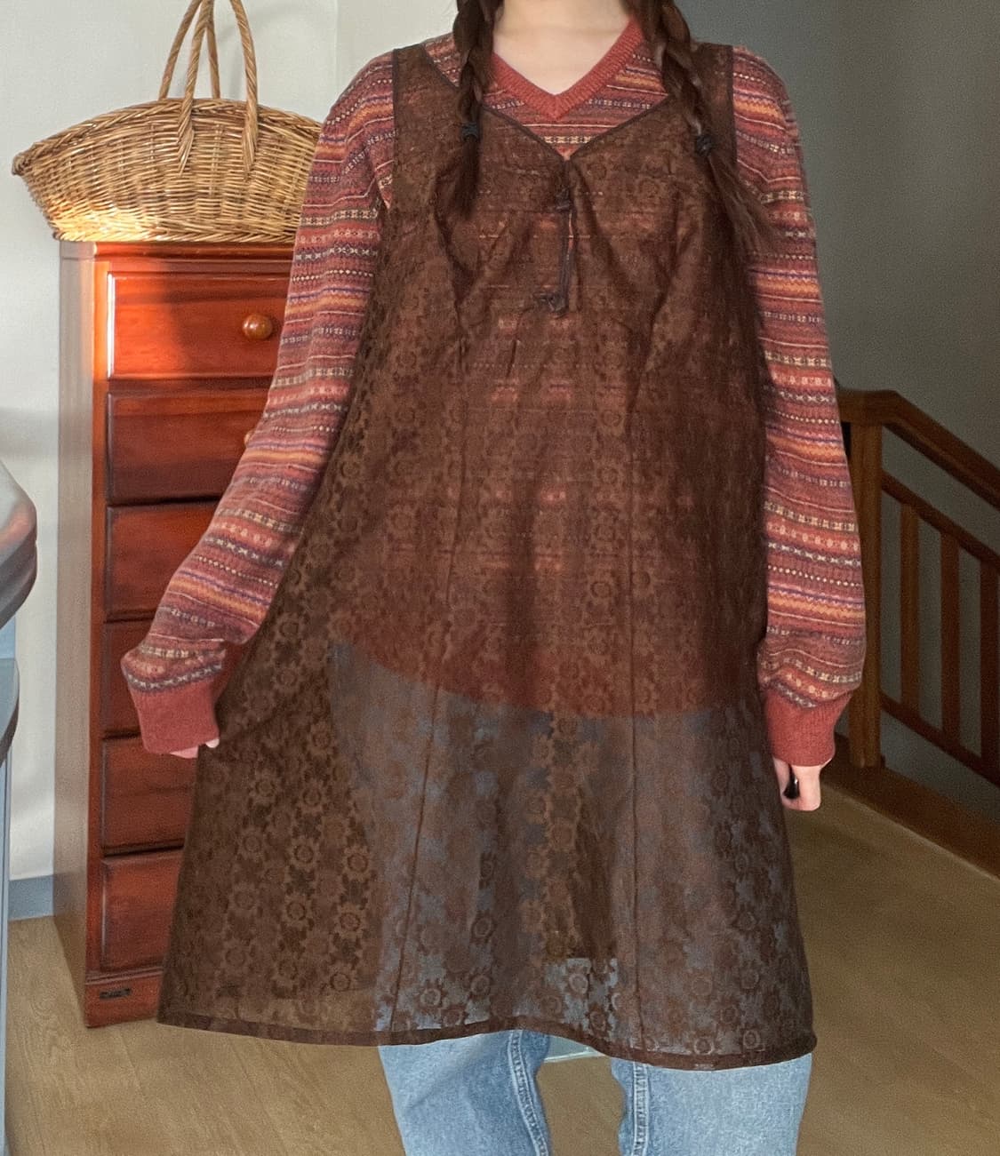 Brown lace slip dress 상품이미지2