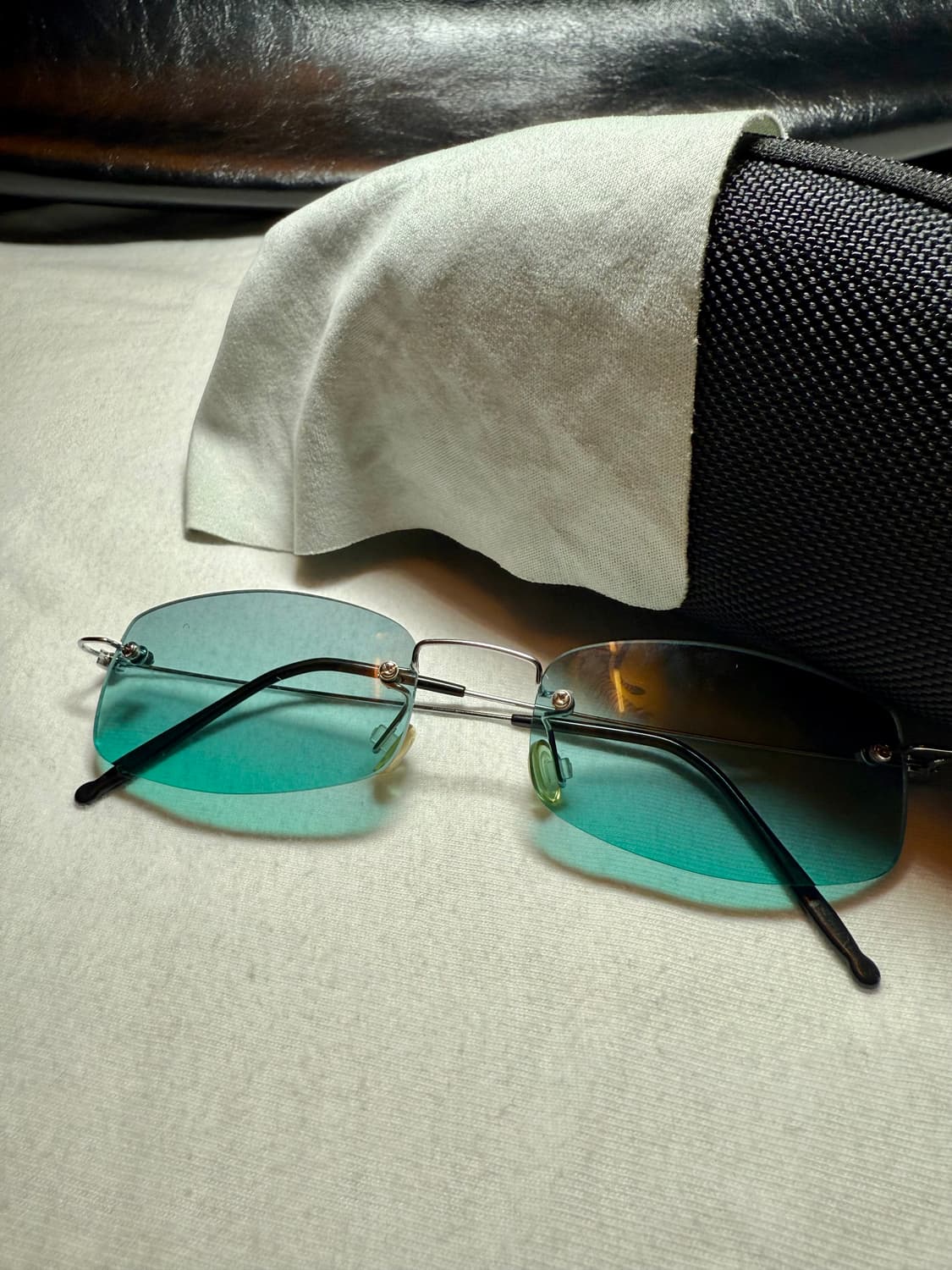 90s 빈티지 무테 스퀘어 그린 틴트 선글라스 상품이미지2