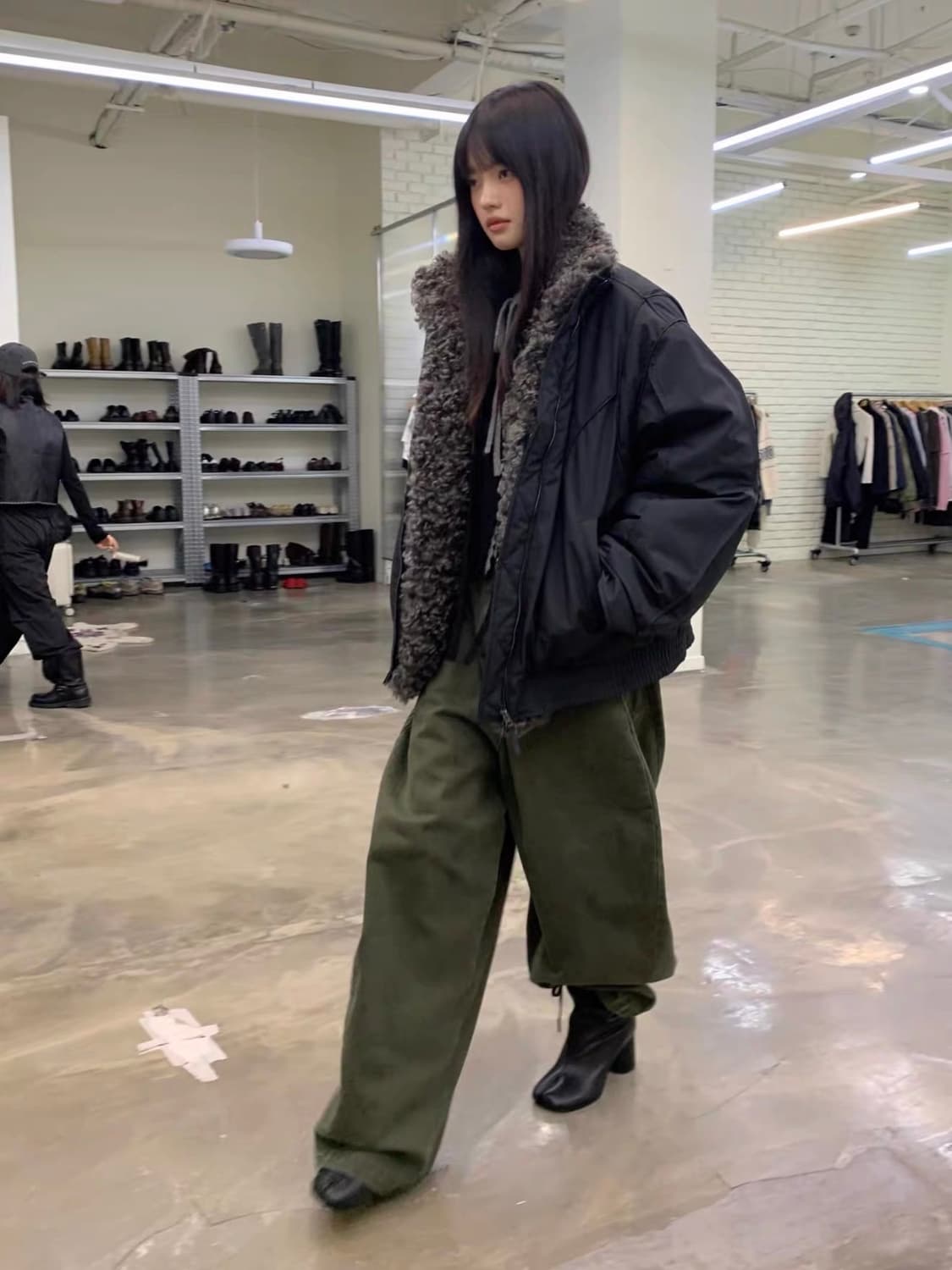 블랙 퍼 봄버 블루종 점퍼 패딩 자켓 상품이미지1