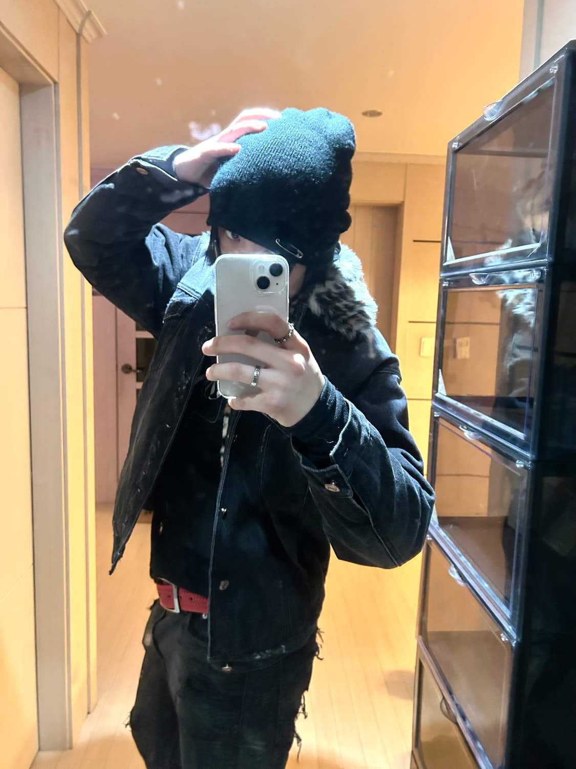 Leopard Fur Detail Denim Trucker jacket 상품이미지5