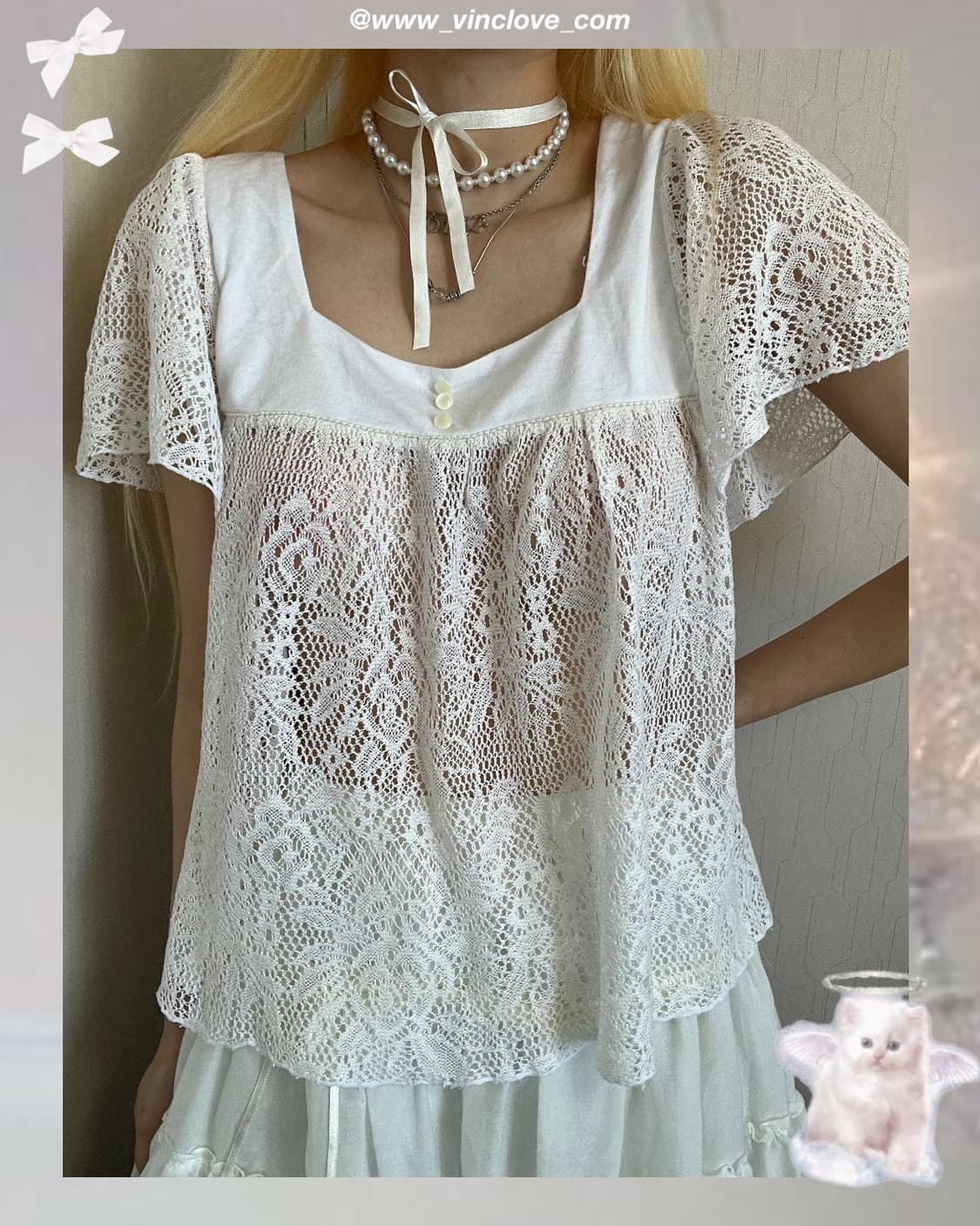 ೀ 시스루 레이스 반팔 ೀ 상품이미지1