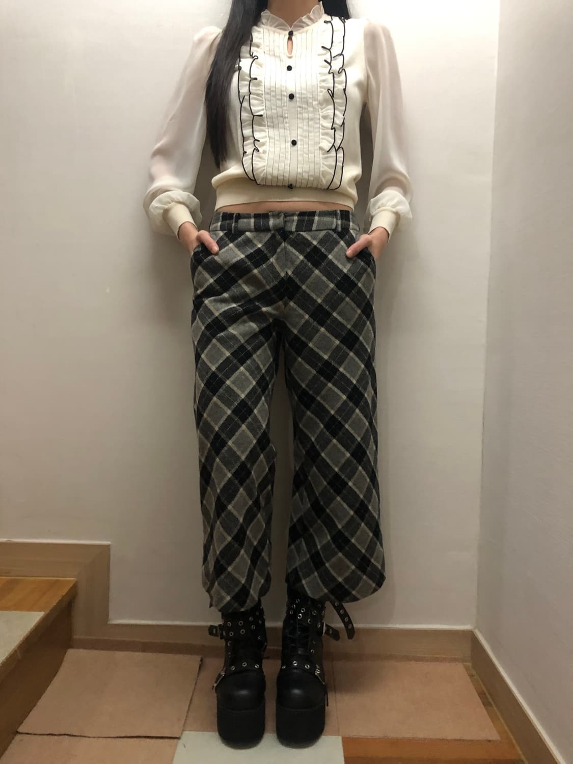 빈티지 그레이 체크 울 팬츠 상품이미지8