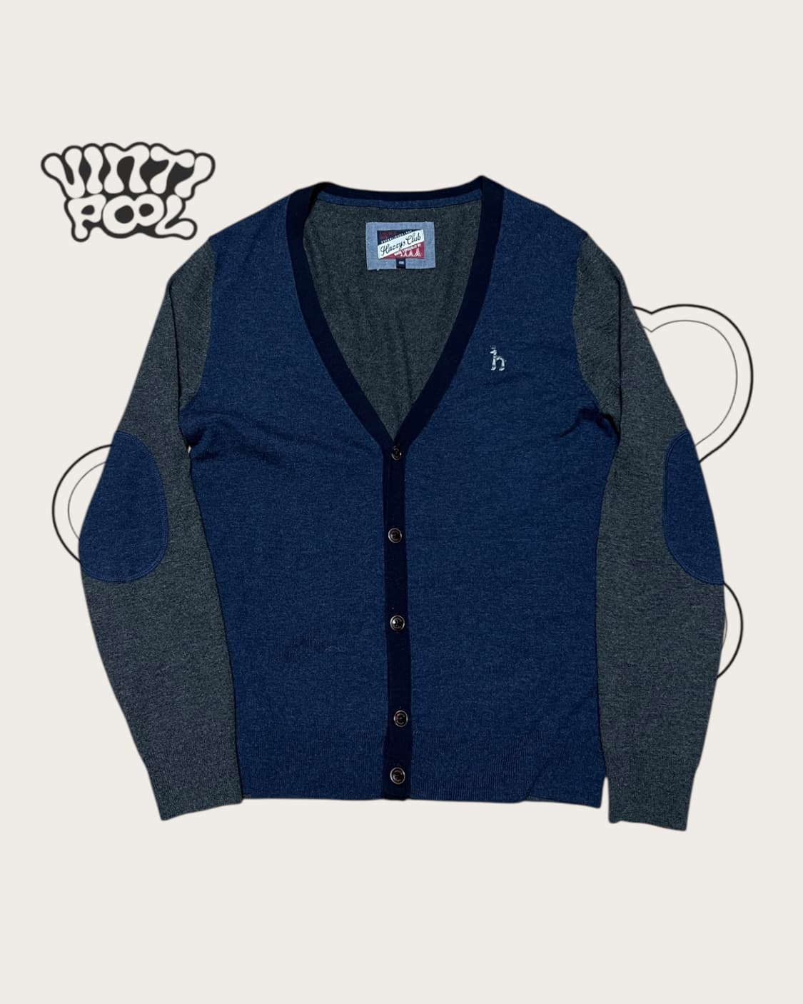 헤지스 클럽 배색 패치 wool100% 가디건 L 네이비 상품이미지1