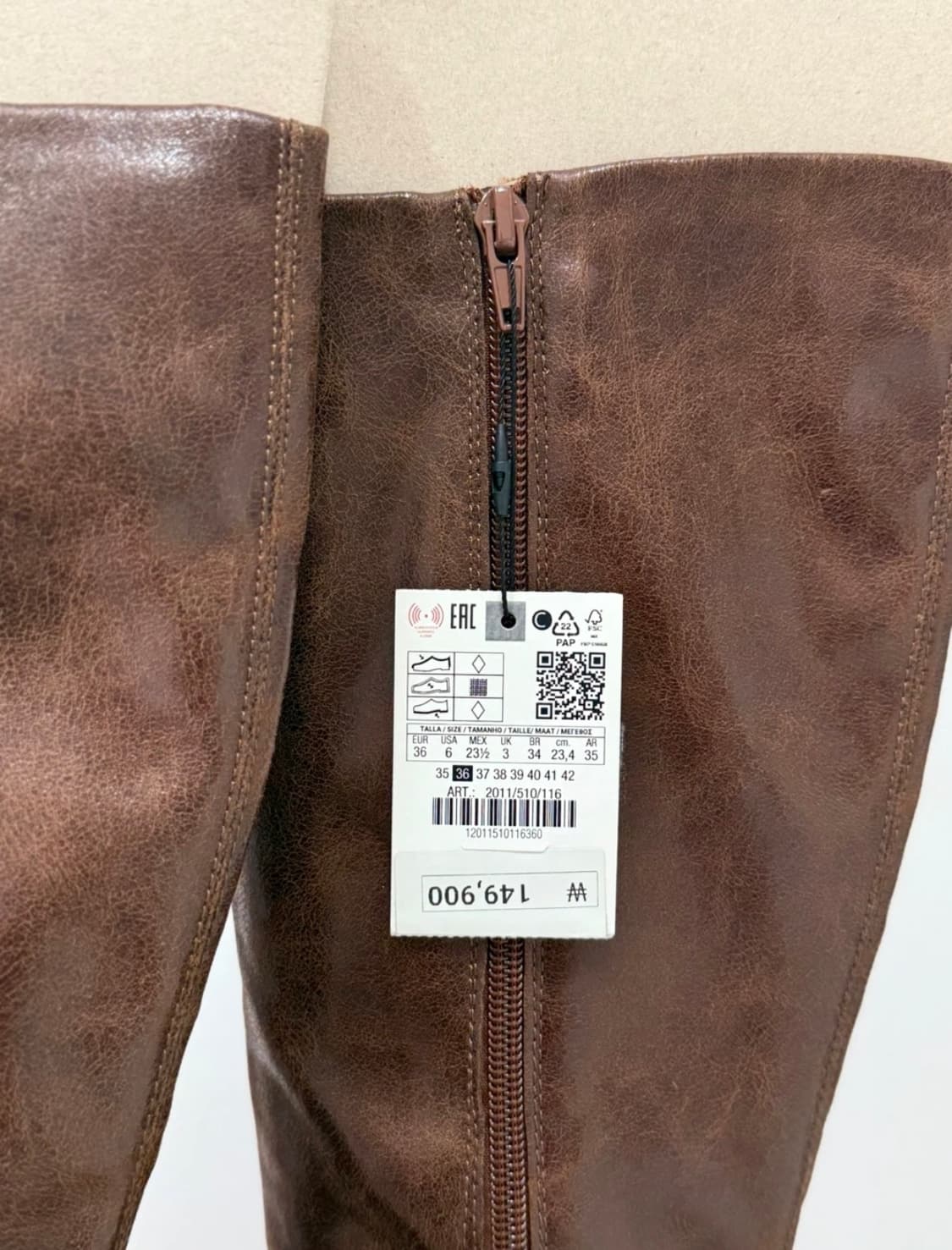 [ 새상품 ] Zara 천연 소가죽 스틸레토 롱부츠   상품이미지5