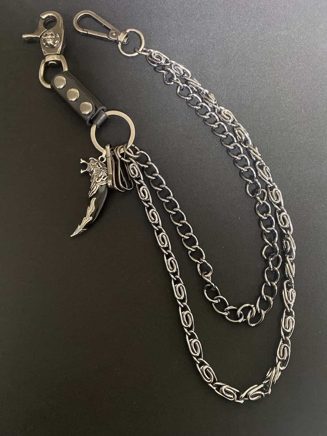 블랙 레더 트윈 팬츠체인 상품이미지4