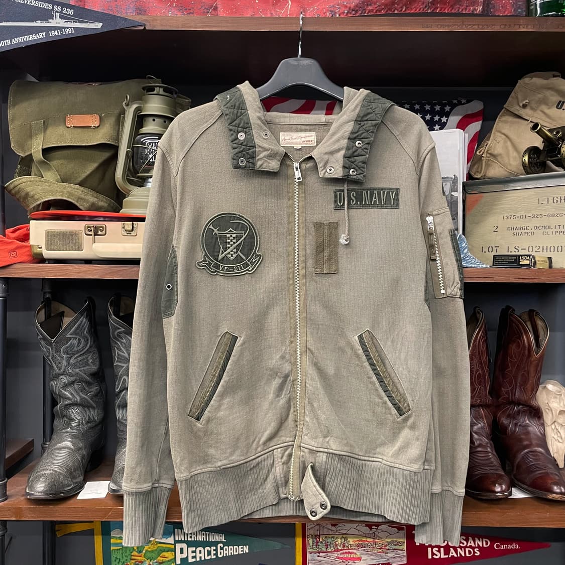 아비렉스 U.S NAVY 미 해군 MA-1 유틸리티 포켓 후드 집업 자켓 상품이미지1
